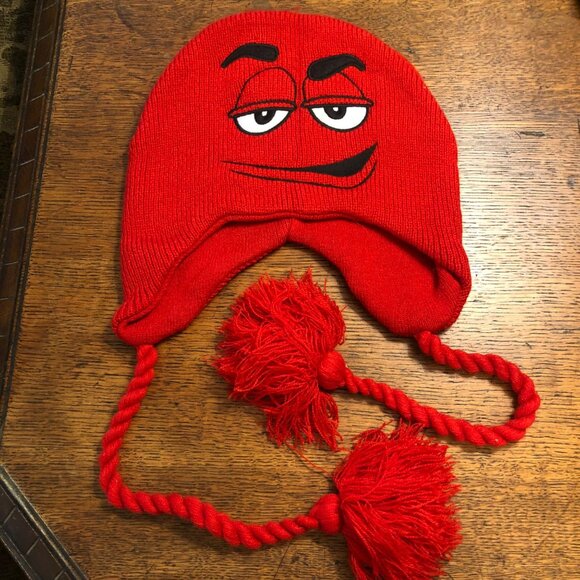 M&M's Brand Chocolate Candies Red Face Beanie Hat - Picture 1 of 4
